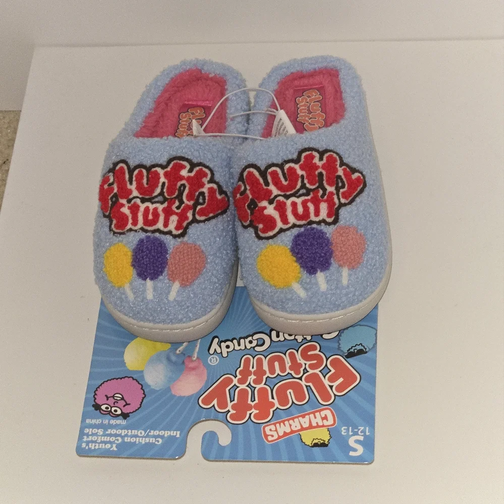 Charms Fluffy Stuff Cotton Candy Youth Slippers‎ 12/13 • Plush Cozy Fashion-Core